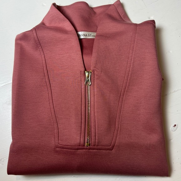 Zenana Women's L/XL Winter Rose Scuba Half Zip Short Sleeve Top Casual Chic - Picture 6 of 9